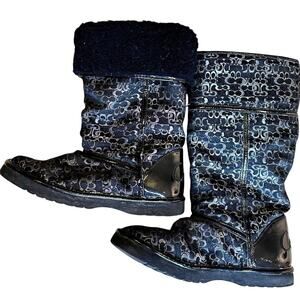 Coach Signature Nikole Womens Sz 7B Black shearling Roll Down Cuff Winter boots